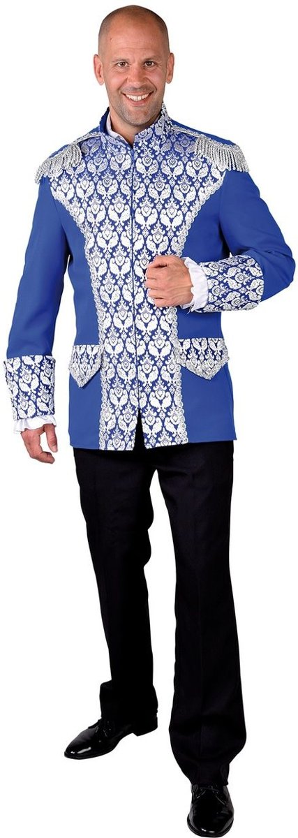 Middeleeuwen & Renaissance Kostuum | Jas Overdadig Brokaat Kroonprins Blauw Man | Medium | Carnaval kostuum | Verkleedkleding